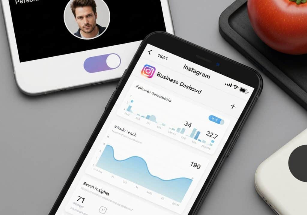 스마트폰에 표시된 Instagram 비즈니스 대시보드 화면