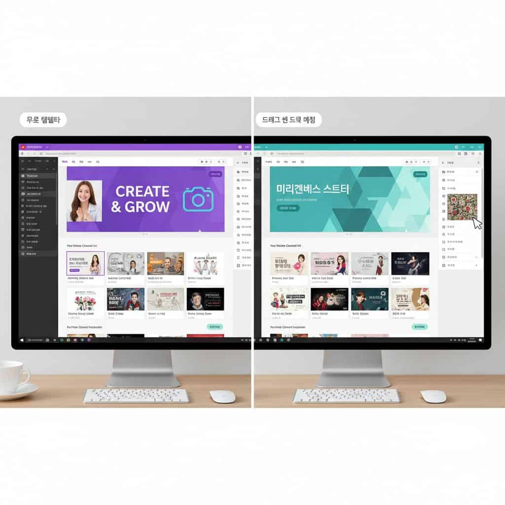 무료 템플릿과 드래그 앤 드롭 기능을 제공하는 비디오 제작 플랫폼 비교 화면