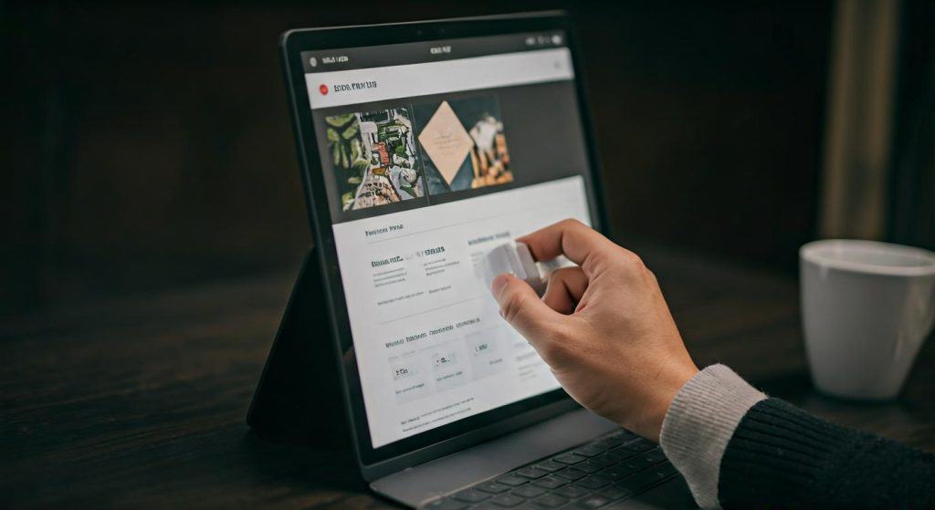 태블릿으로 전자상거래 대시보드를 확인하는 모습